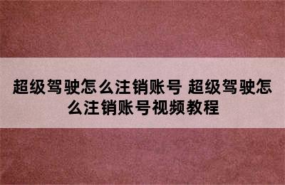 超级驾驶怎么注销账号 超级驾驶怎么注销账号视频教程